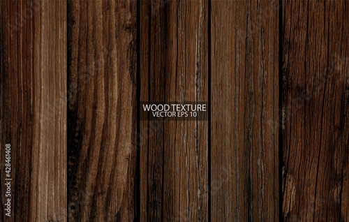 Dark brown wood texture, EPS 10 vector.  Old wide wooden planks. Grunge wooden background. 
