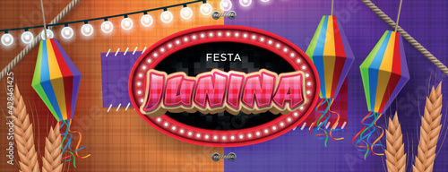 Blue festa junina poster with garlands