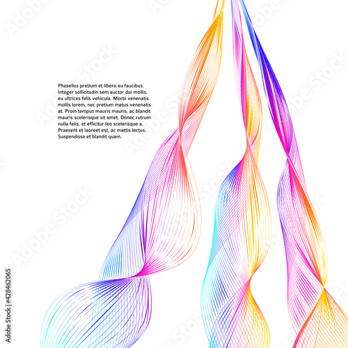 Design elements. Wave of many lines. Abstract vertical wavy stripes on white background isolated. Creative line art. Vector illustration EPS 10. Colourful waves with lines created using Blend Tool