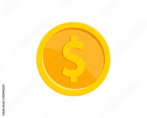 Gold coin flat icon. Dollar coin. Coin with dollar sign. Money symbol. American currency. Vector illustration.