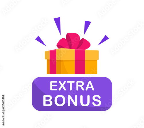 Extra bonus label banner. Modern banner with surprise gift. Web template for promotion. Bonus icon. Vector illustration.