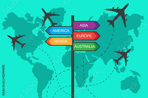 Green world map with flying...
