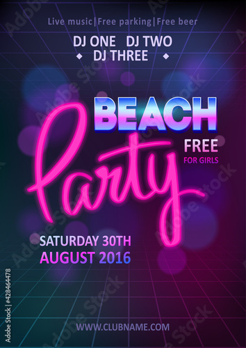 Night club show poster template design for print or web, media, poster material. DJ beach party - stock vector