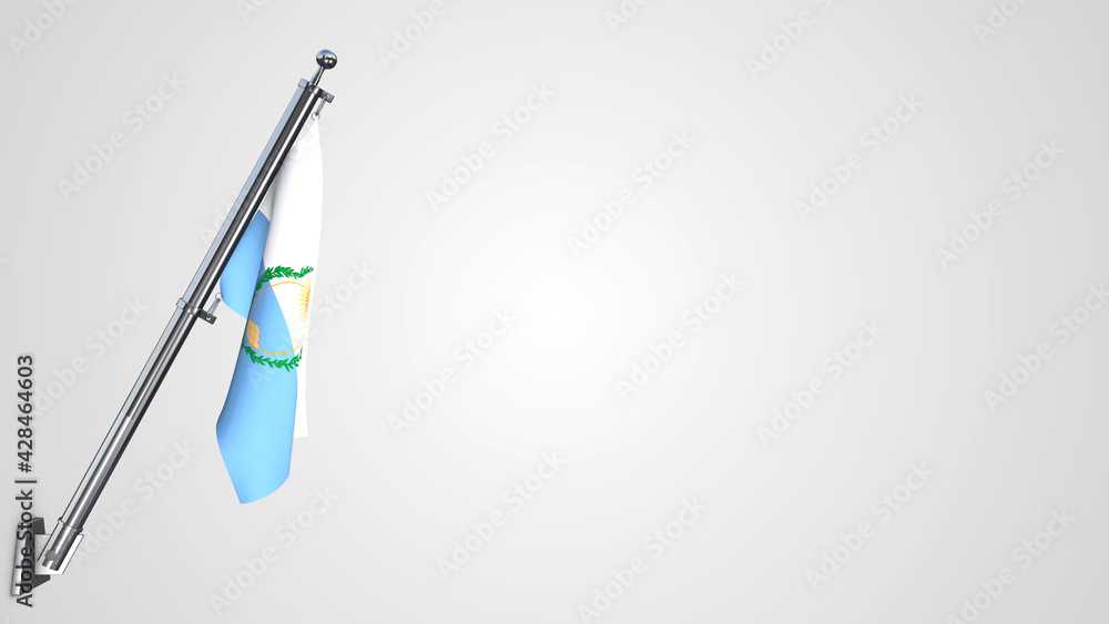 Mendoza 3D rendered waving flag illustration on a realistic metal flagpole. Isolated on white background with space on the right side. Mendoza 3D rendered waving flag illustration on a realistic metal flagpole. Isolated on white background with space on the right side.