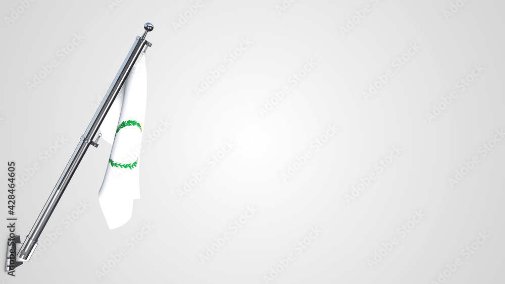 Jujuy 3D rendered waving flag illustration on a realistic metal flagpole. Isolated on white background with space on the right side.