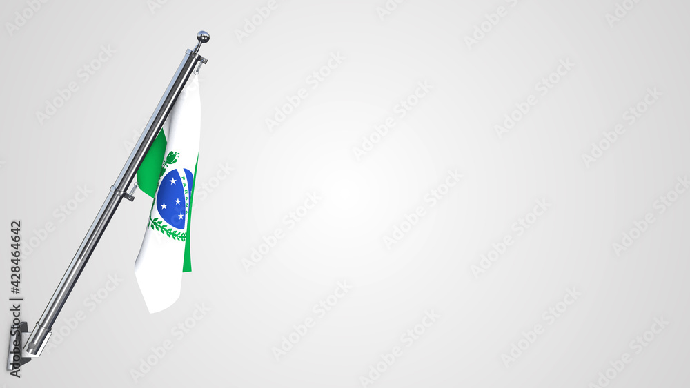 Paraiba 3D rendered waving flag illustration on a realistic metal flagpole. Isolated on white background with space on the right side. Paraiba 3D rendered waving flag illustration on a realistic metal flagpole. Isolated on white background with space on the right side.