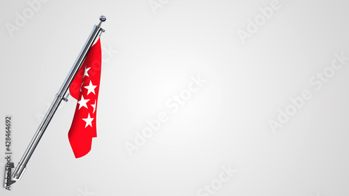 Madrid 3D rendered waving flag illustration on a realistic metal flagpole. Isolated on white background with space on the right side.