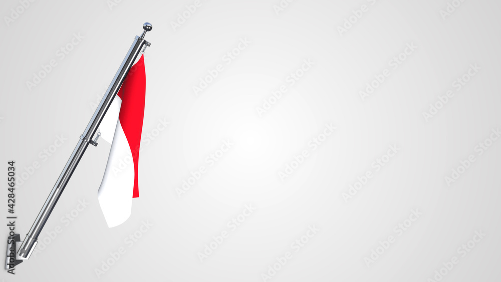 Indonesia 3D rendered waving flag illustration on a realistic metal flagpole. Isolated on white background with space on the right side. Indonesia 3D rendered waving flag illustration on a realistic metal flagpole. Isolated on white background with space on the right side.