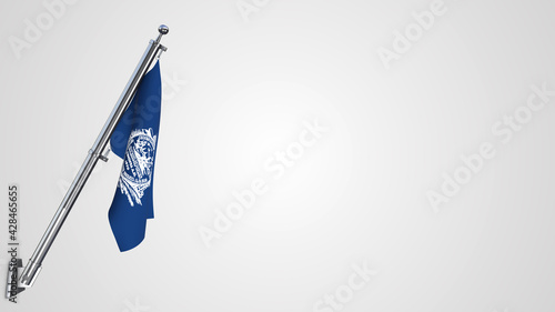 Charleston 3D rendered waving flag illustration on a realistic metal flagpole. Isolated on white background with space on the right side.