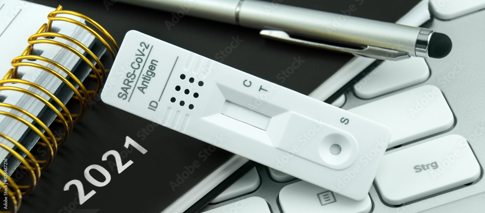 Concept Corona Antigen Rapid Test and PC with calendar 2021 Concept Corona Antigen Rapid Test and PC with calendar 2021