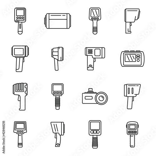 Thermal imager device icons set, outline style