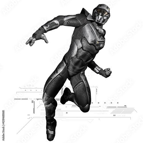 Space man in suit with action 3D illustration isolated