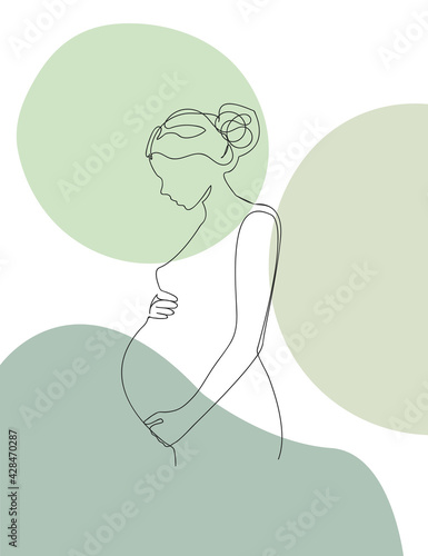 Happy Mother day card. Continuous one line drawing. Woman hold her baby. Pregnant Woman. minimalism illustration pallete