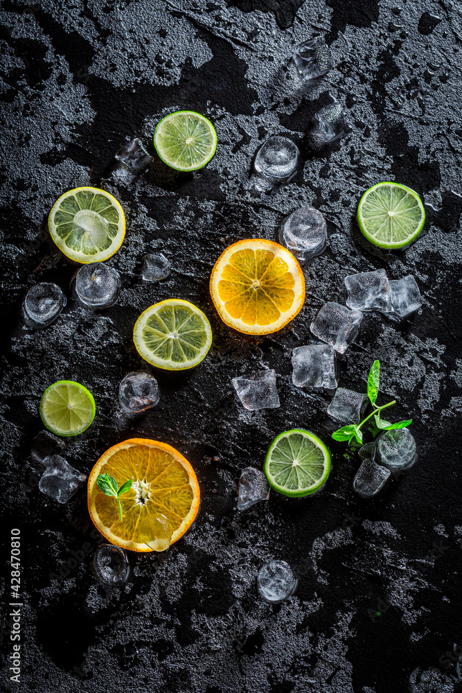 Bartender ingredients with ice cubes. Drink for summer heat. Bartender ingredients with ice cubes. Drink for summer heat.
