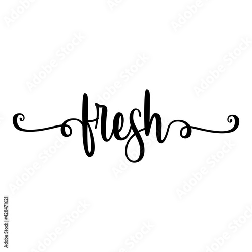 Banner con texto manuscrito fresh escrito a mano con florituras en color negro