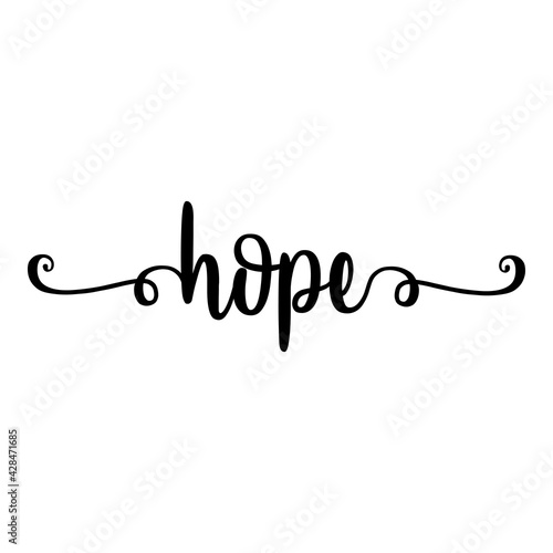 Banner con texto manuscrito hope escrito a mano con florituras en color negro