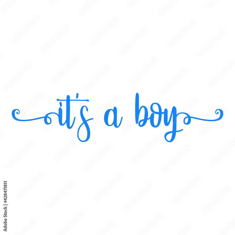 Banner con texto manuscrito it's a boy escrito a mano con florituras en color azul Banner con texto manuscrito it's a boy escrito a mano con florituras en color azul