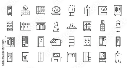 Dressing room icons set, outline style