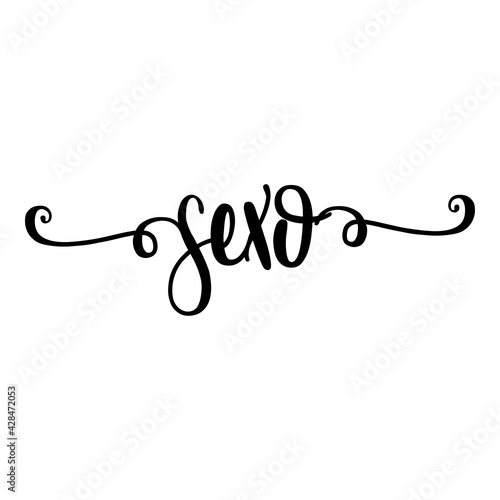 Banner con texto manuscrito sexo en español escrito a mano con florituras en color negro