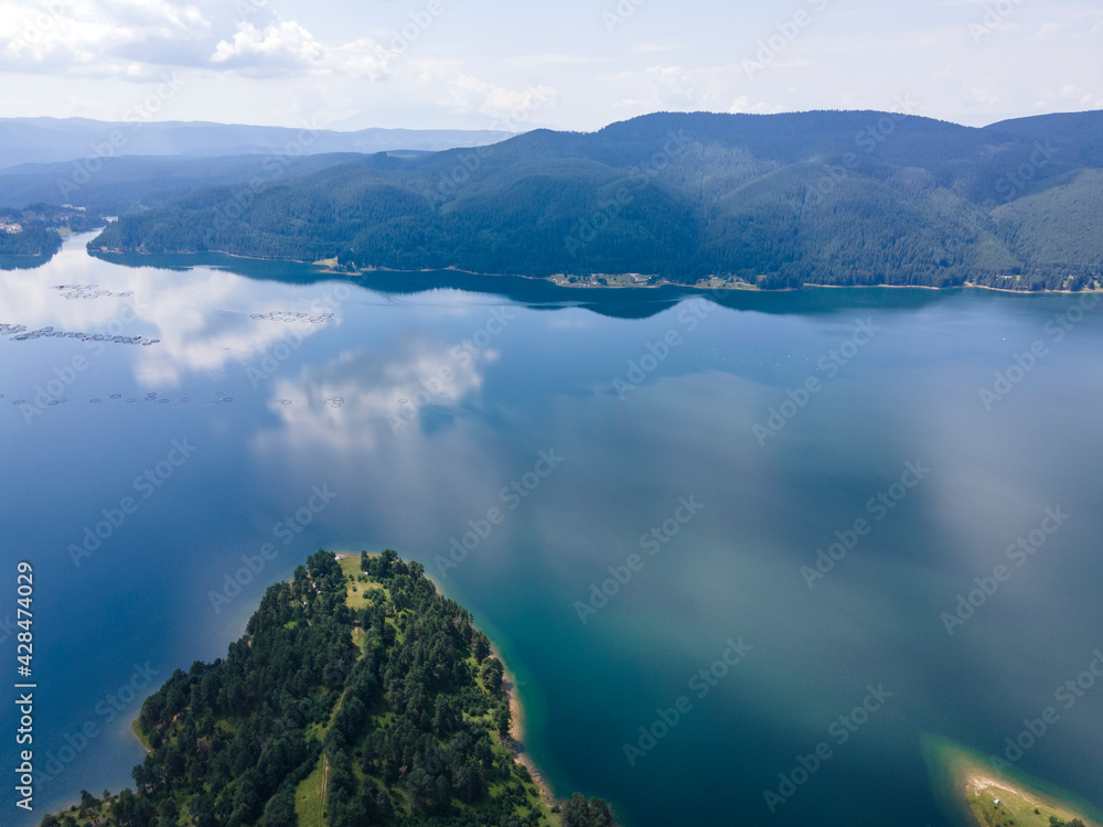 Fototapeta premium Aerial view of Dospat Reservoir, Bulgaria