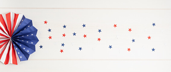 4th of July holiday banner design. USA theme paper fans. Independence, Memorial Day pinwheels