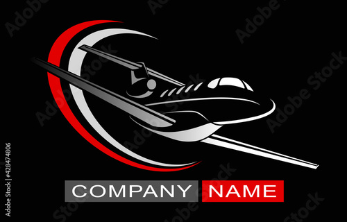 Plane Logo Design. Creative vector icon with plane and ellipse shape. Vector illustration