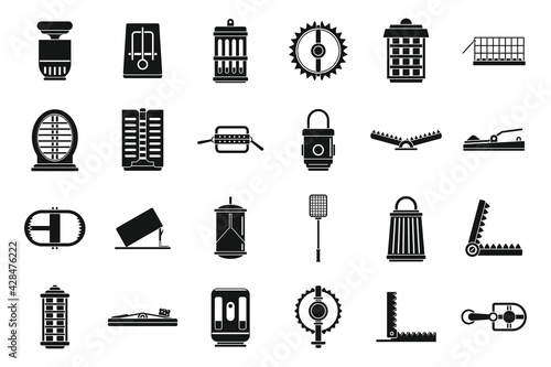 Danger animal trap icons set, simple style