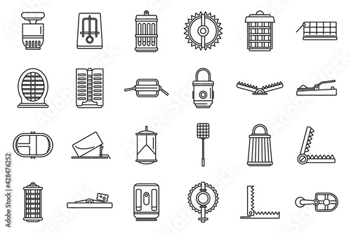 Hunter animal trap icons set, outline style