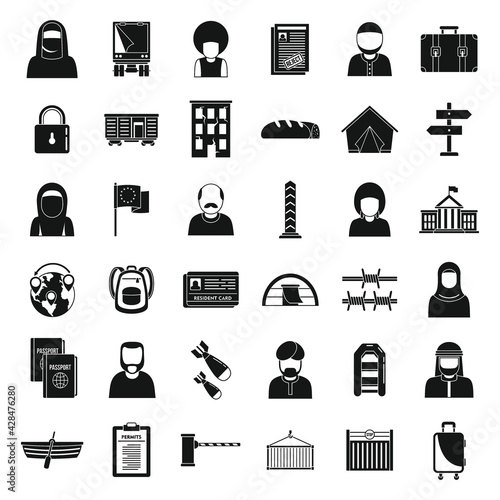 Global illegal immigrants icons set, simple style