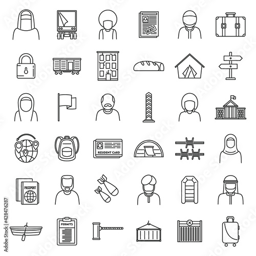 Africa illegal immigrants icons set, outline style
