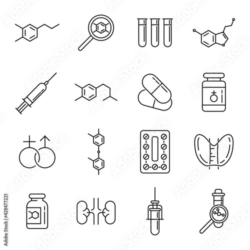 Hormones icons set, outline style