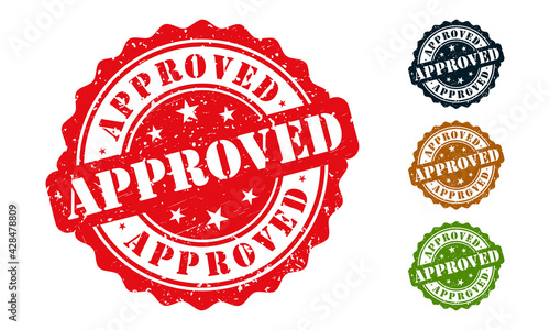 Approved Rubber Stamp around Grunje on White Background. Approved Sign Design Template.
