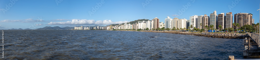 panorama in the city Florianopolis, Ponte Hercílio Luz, Florianópolis, Santa Catarina, Brazil