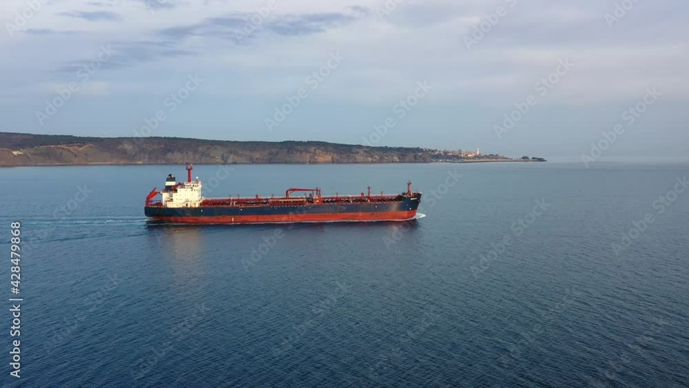 Flying over a crude oil tanker underway Black Sea on northbound of ...