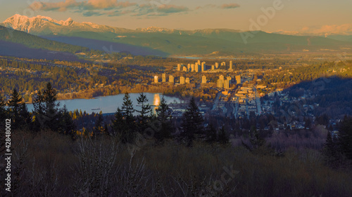 Burrard Inlet at Port Moody and Coquitlam, BC, Canada, spring evening photo