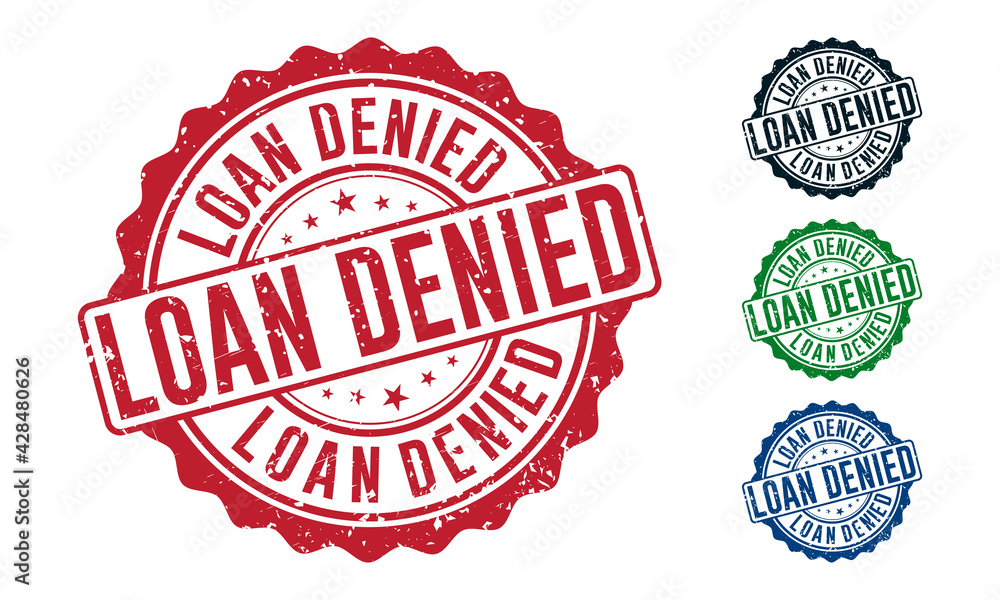 Obraz premium Loan Denied Rubber Stamp around Grunje on White Background. Loan Denied Sign Design Vector Illustration.