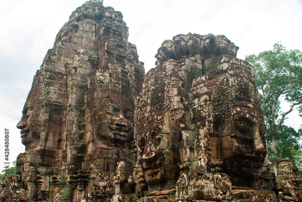 Bayon temple in Angkor, Siem Reap Cambodia. One of the most iconic temples of the Angkor Wat complex.