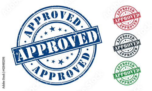 Approved Rubber Stamp around Grunje on White Background. Approved Sign Design Template.
