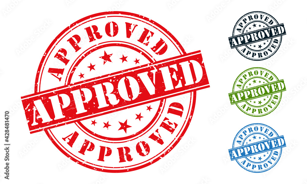 Approved Rubber Stamp around Grunje on White Background. Approved Sign
