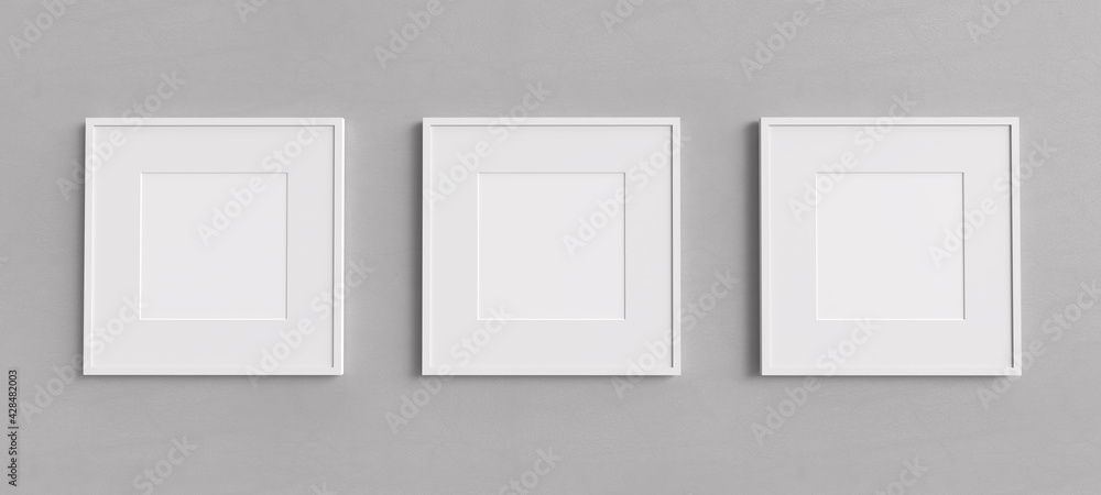 Three white square shape picture frames mockup - obrazy, fototapety, plakaty 