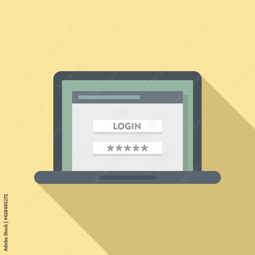 Laptop authentication icon, flat style Laptop authentication icon, flat style