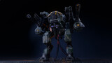 battle robot on a dark background. 3D Rendering