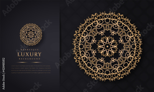 luxury ornamental mandala design background in gold color, arabesque pattern arabic islamic east style for Wedding card, book cover, greeting card, invitation and background many template