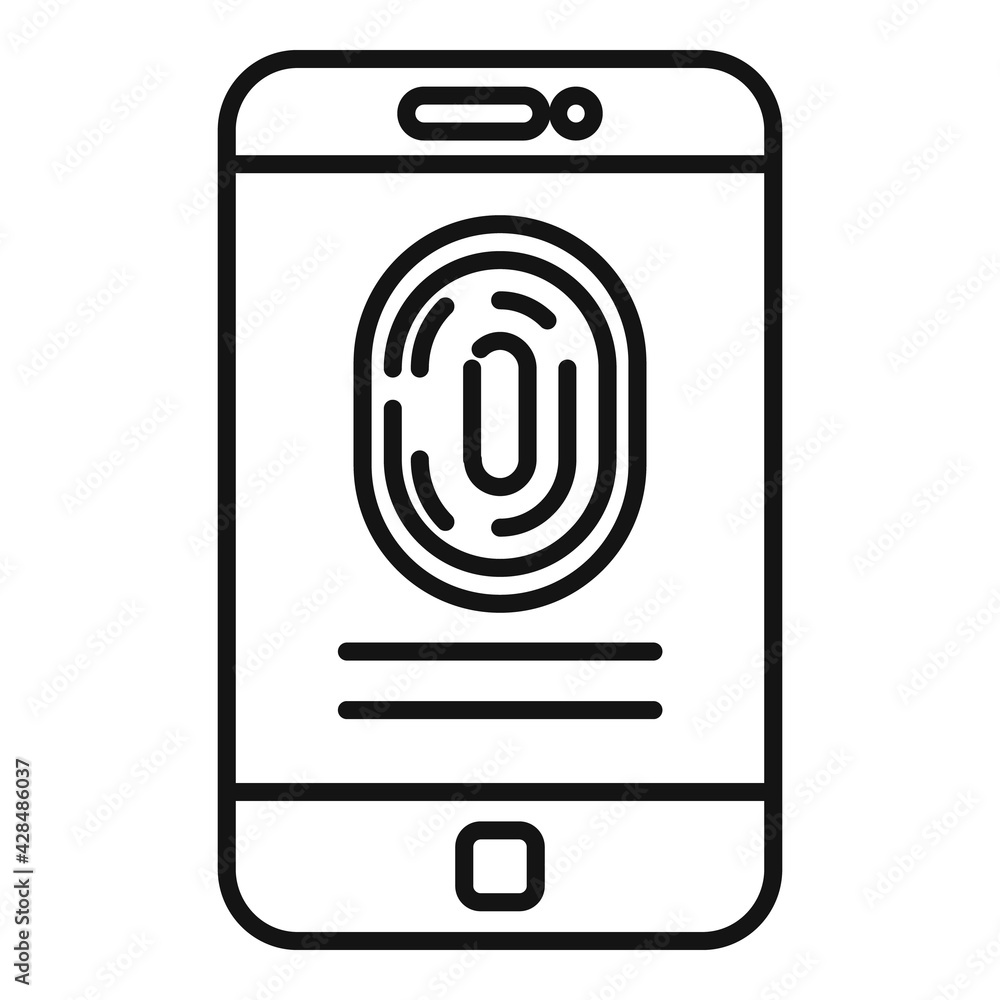 Fingerprint phone authentication icon, outline style Fingerprint phone authentication icon, outline style