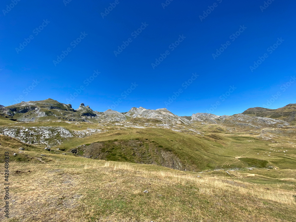 Views of the mountainous area of Portalet in the Aragonese Pyrenees on the border with France. Huesca, Spain.