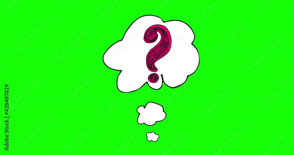 Vidéo Stock Animated cartoon question mark with thought bubble on green