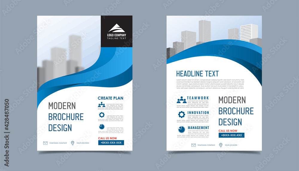 Business flyer layout template in A4 size. Modern Brochure template cover design, annual report, poster with geometric and wavy lines for business market on white background, vector illustration
Business flyer layout template in A4 size. Modern Brochure template cover design, annual report, poster with geometric and wavy lines for business market on white background, vector illustration
