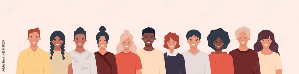 Multiethnic group of people of young different nationalities. Concept of human resources. Vector illustration in flat style Multiethnic group of people of young different nationalities. Concept of human resources. Vector illustration in flat style