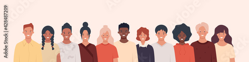 Multiethnic group of people of young different nationalities. Concept of human resources. Vector illustration in flat style