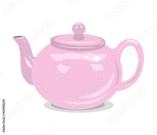 Pink teapot on a white background. flat vector cartoon color illustration for design, print